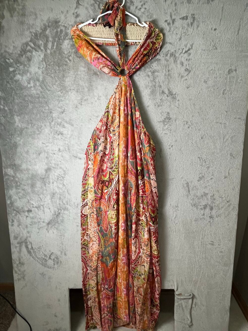 America & Beyond Paisley Halter Maxi Dress Boho Resort Vacation Cover Up Large‎